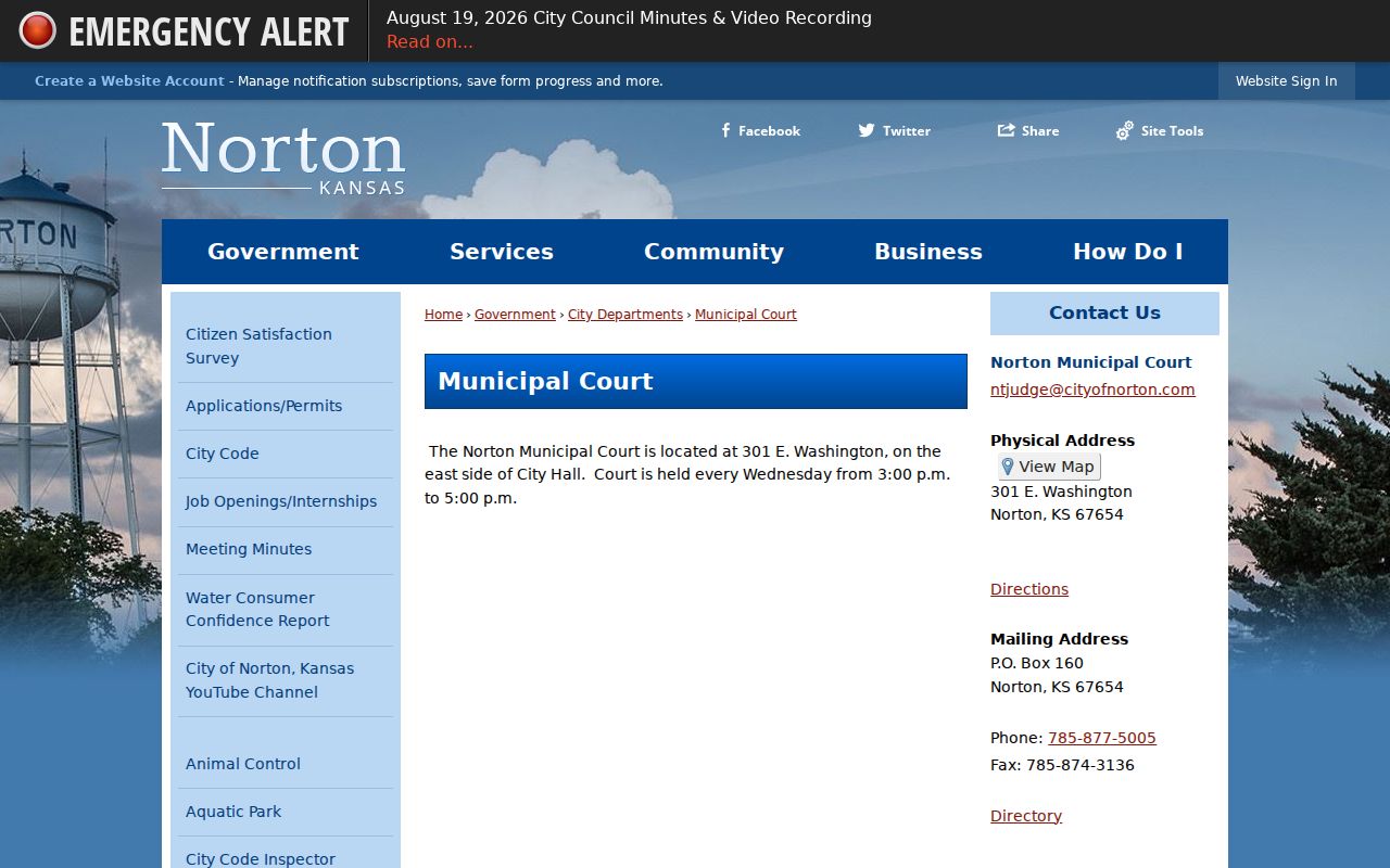 Norton County court calendar boundary at Norton Municipal Court