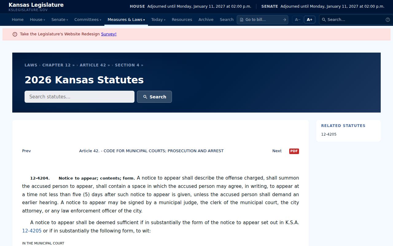 Norton County traffic court records notice-to-appear statute